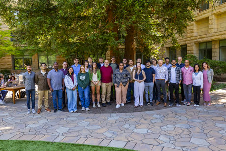 Group photo of workshop participants on the Stanford University campus
