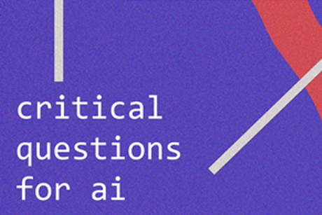 Detail of a banner with the inscription “critical questions for ai”