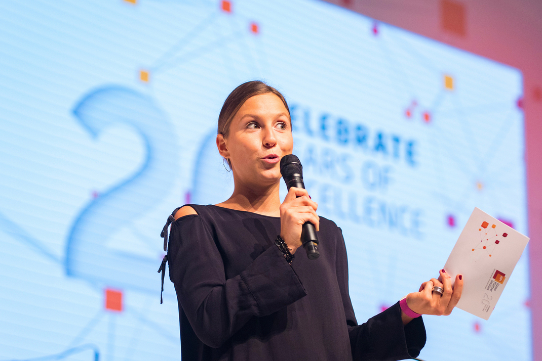 Caterina Mandel gives a presentation at the 20th Anniversary of HPI