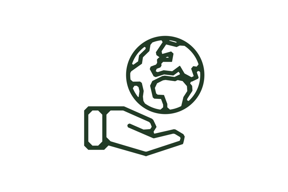Icon von einer Hand und einem Globus