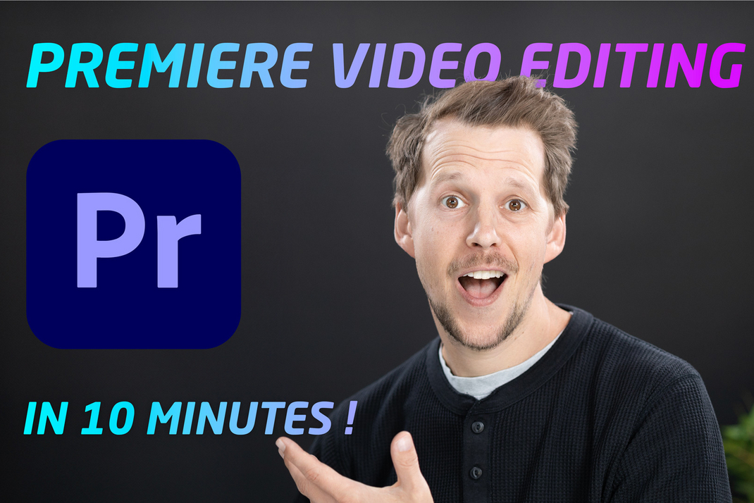 The image is a thumbnail of a YouTube video. The thumbnail shows a photo of Markus and the caption “Premiere Video Editing in 10 Minutes.”