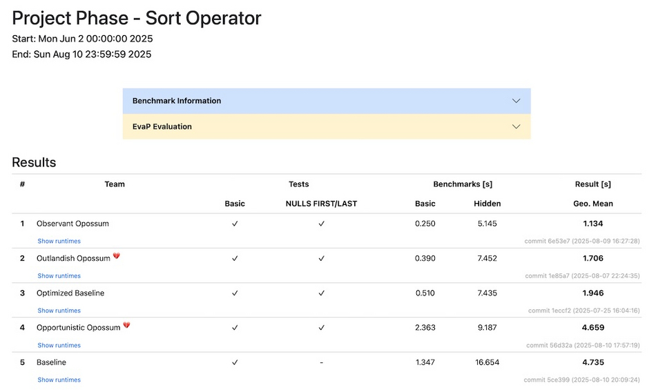 Learderboard of DYOD 2025: Showing the current ranking of groups