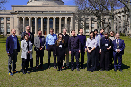 A group photo of the workshop participants John Ochsendorf (MIT), Maria Yang (MIT), Ralf Herbrich (HPI), Christian Dörr (HPI), Bernhard Renard (HPI), Melania Nowicka (HPI), Marcus Kölling (HPI) Jakub Bartoszewicz (HPI), Moritz Matthey (HPF), Jillian Kwong (MIT), Gerard de Melo (HPI), Roi Salgueiro-Barrio (MIT), Julia von Thienen (HPI), Holly McKee (HPI), Bruce Hecht (MIT) (from left to right)