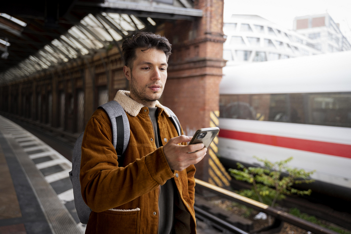 Man holds smartphone