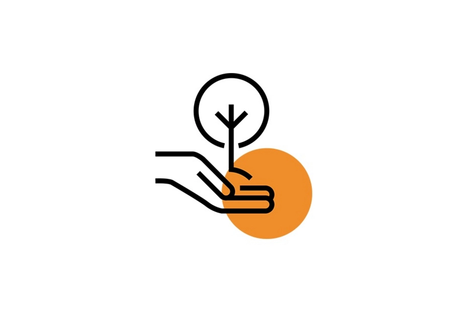 Ein Piktogramm eines Baumes in einer Hand