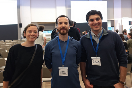 HPI Professor Anja Lehmann, Cavit Özbay (HPI), and Phillip Nazarian (UCI) (from left to right) at IACR EUROCRYPT 2025 in Madrid.