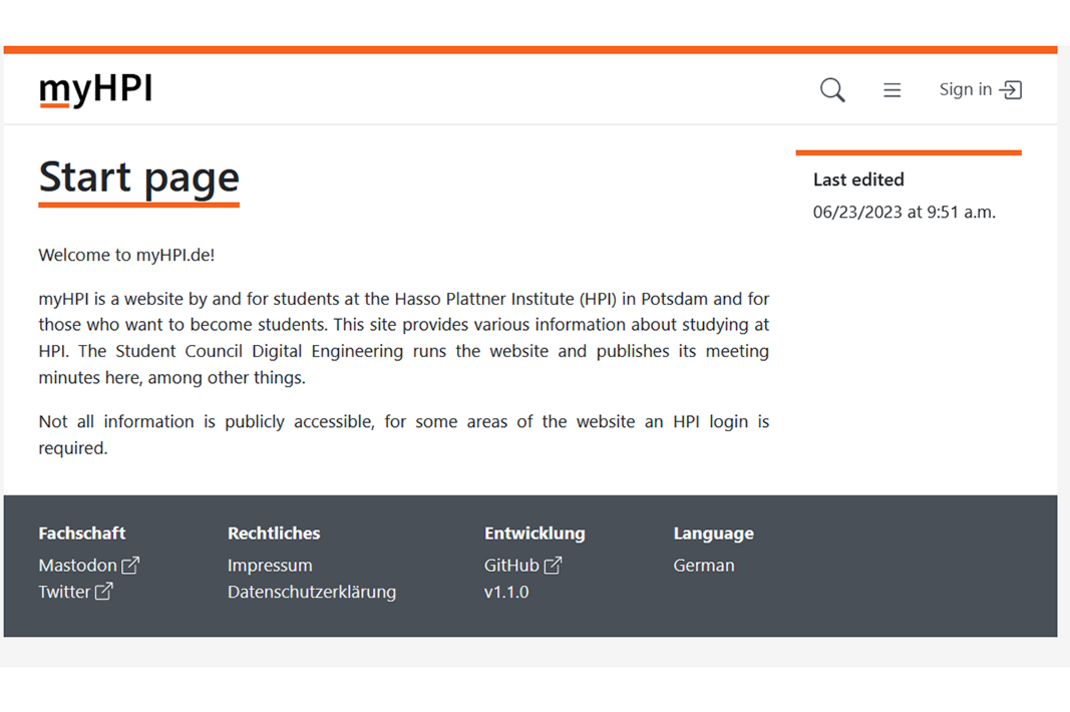 A Screenshot of the HPI Website Club Website