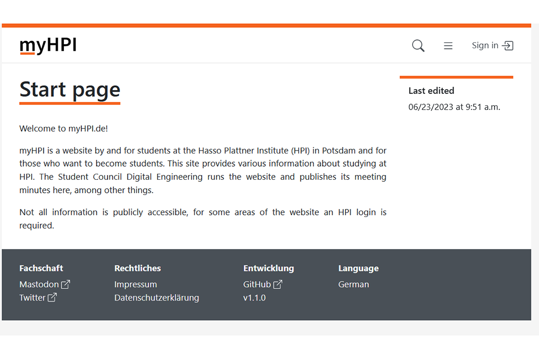 Ein Screenshot der HPI Website Klub Website