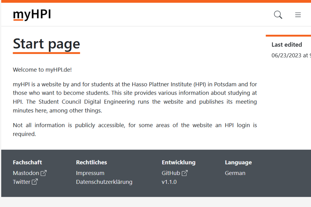 A Screenshot of the HPI Website Club Website