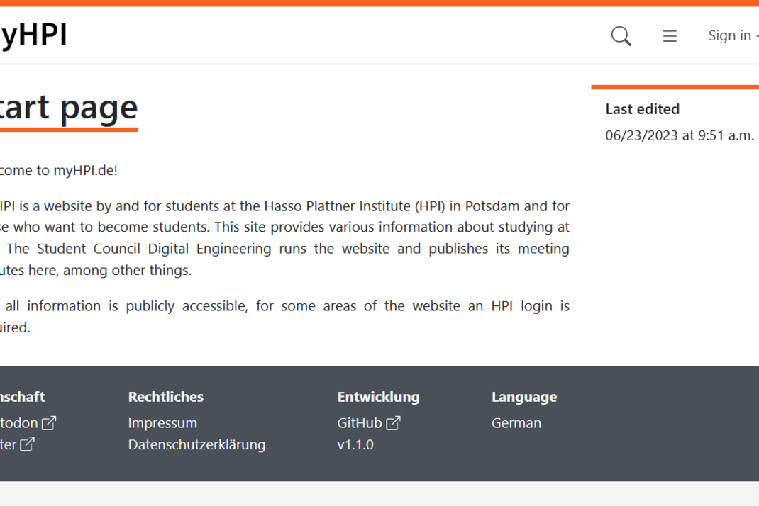 Ein Screenshot der HPI Website Klub Website