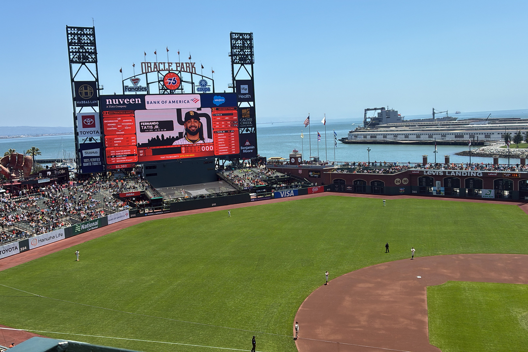 The Oracle Park baseball stadium in San Francisco, California, USA.