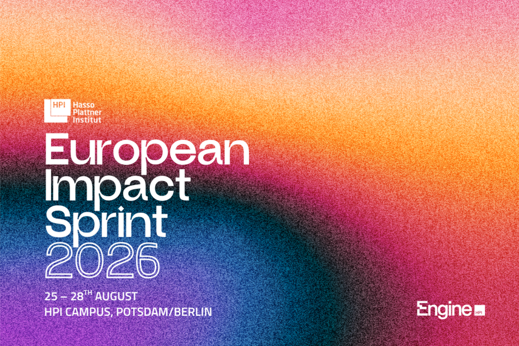 The key visual of the European Impact Sprint 2026: 25 – 28th August / HPI Campus, Potsdam/Berlin
